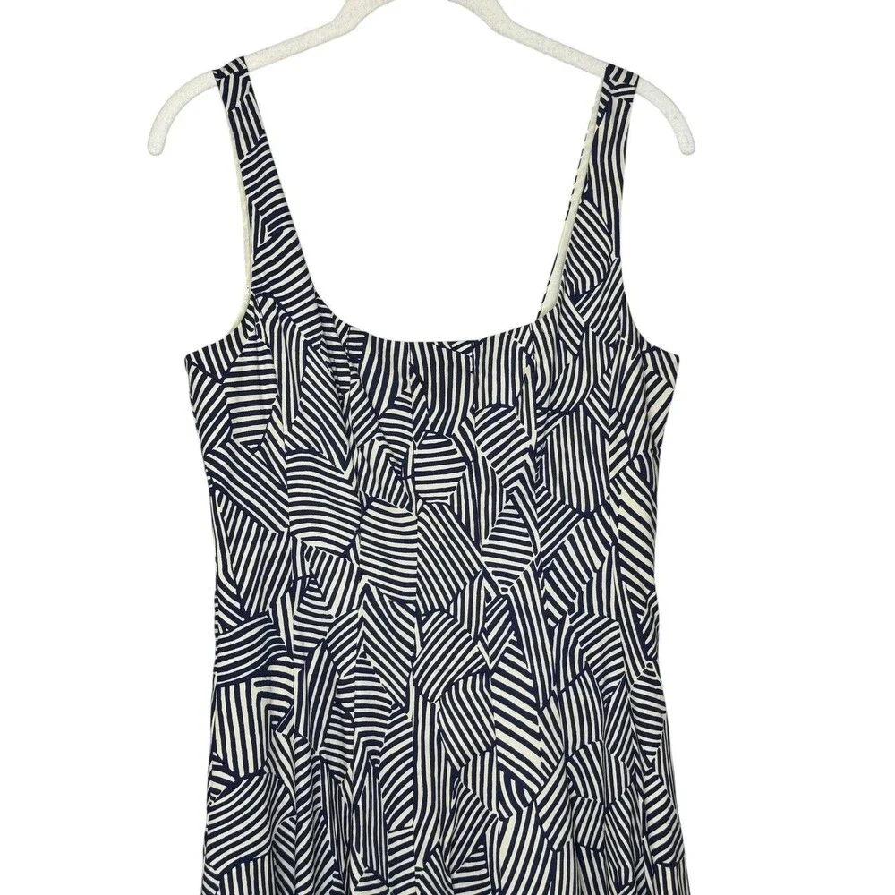 STAUD Wells Dress 6 Blue White Geometric Scoop Neck Fit Flare Midi Sundress - Picture 4 of 9